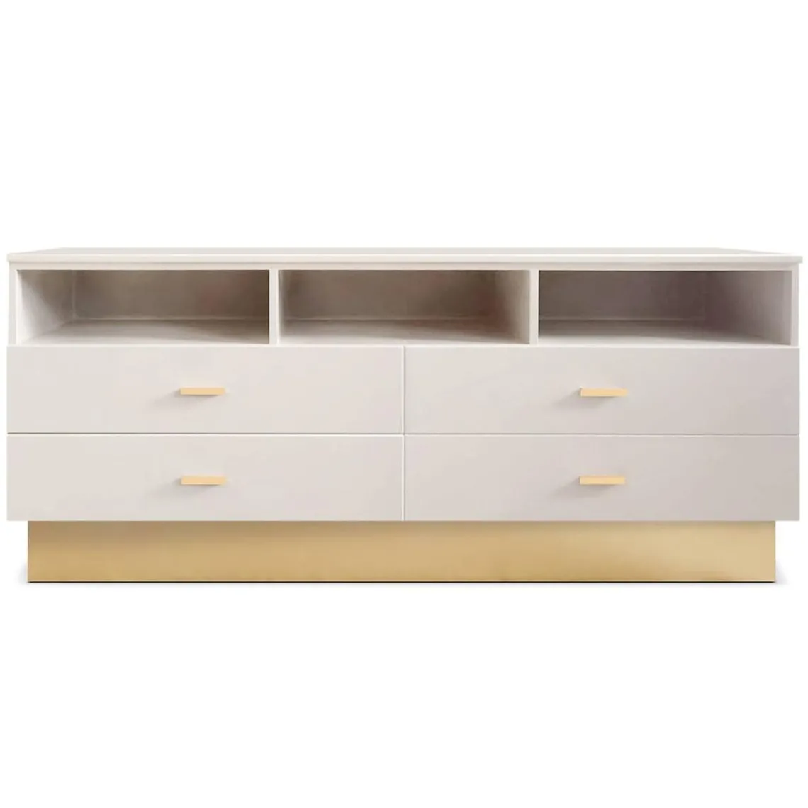 3S. x Home Meuble TV moderne 4 tiroirs Taupe clair et Or Best