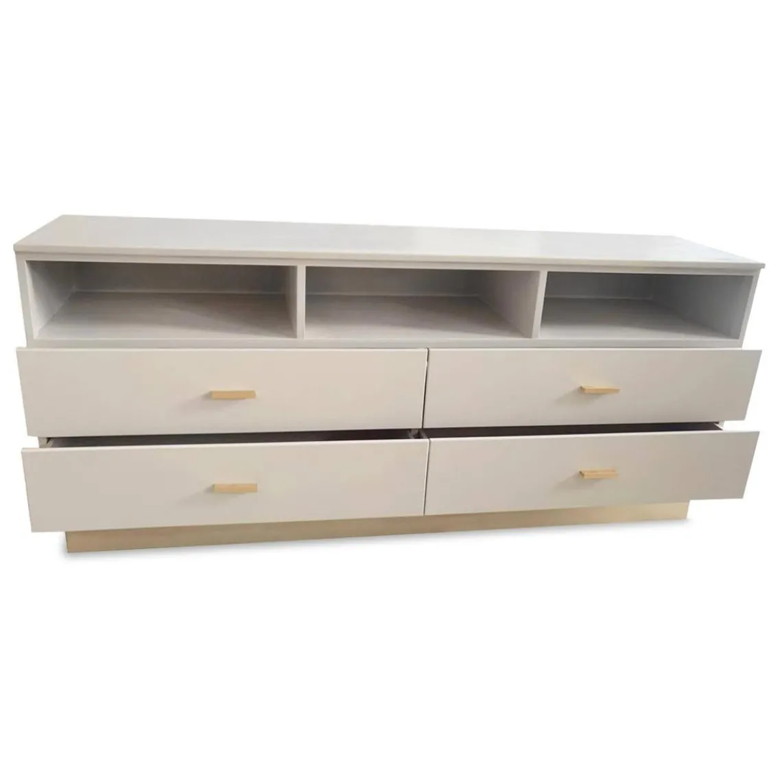 3S. x Home Meuble TV moderne 4 tiroirs Taupe clair et Or Best