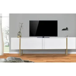 3S. x Home Meuble TV moderne avec 2 portes Valmain Blanc et Métal Or Online