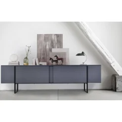 3S. x Home Meuble TV moderne avec 2 portes Valmain L180cm Gris foncé et Métal Noir Sale