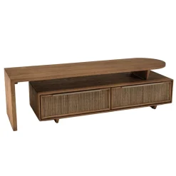 Macabane Meuble TV modulable 140x40cm 2 tiroirs en bois teck recyclé Discount