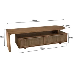 Macabane Meuble TV modulable 140x40cm 2 tiroirs en bois teck recyclé Discount