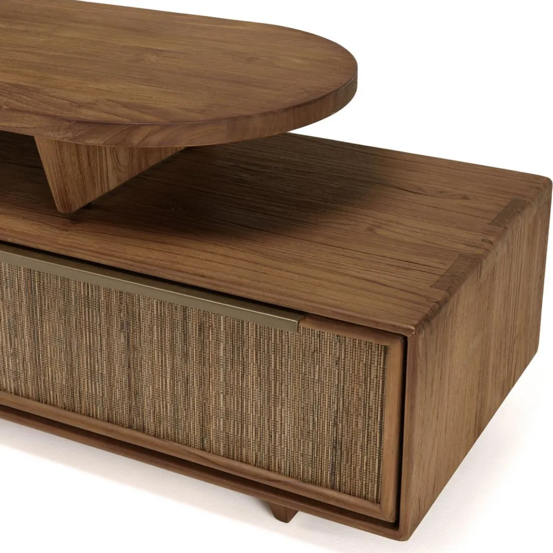 Macabane Meuble TV modulable 140x40cm 2 tiroirs en bois teck recyclé Discount