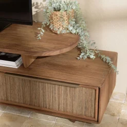 Macabane Meuble TV modulable 140x40cm 2 tiroirs en bois teck recyclé Discount