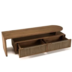 Macabane Meuble TV modulable 140x40cm 2 tiroirs en bois teck recyclé Discount