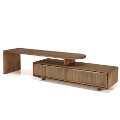 Macabane Meuble TV modulable 140x40cm 2 tiroirs en bois teck recyclé Discount