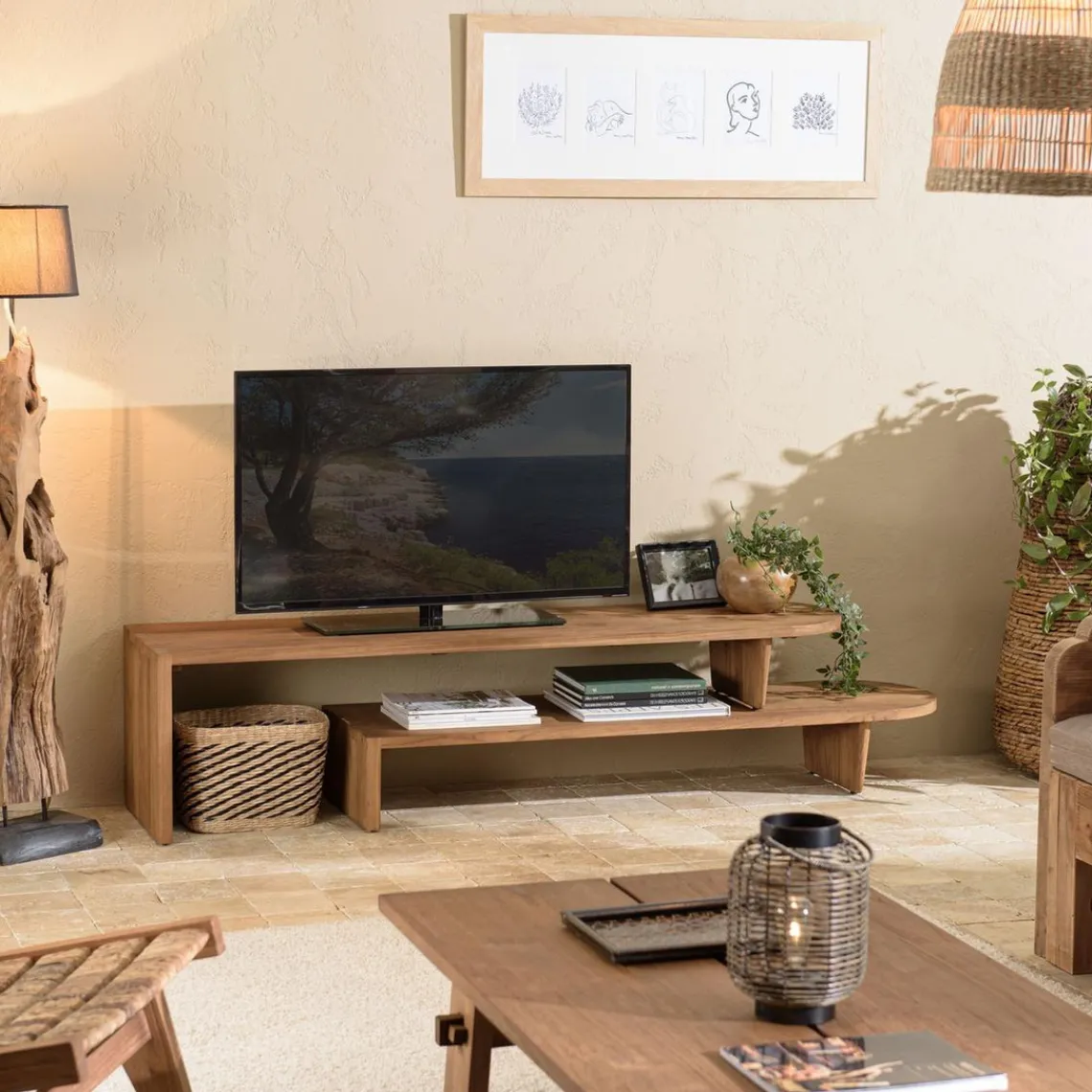 Macabane Meuble TV modulable 160x40cm en bois de teck recyclé naturel Clearance