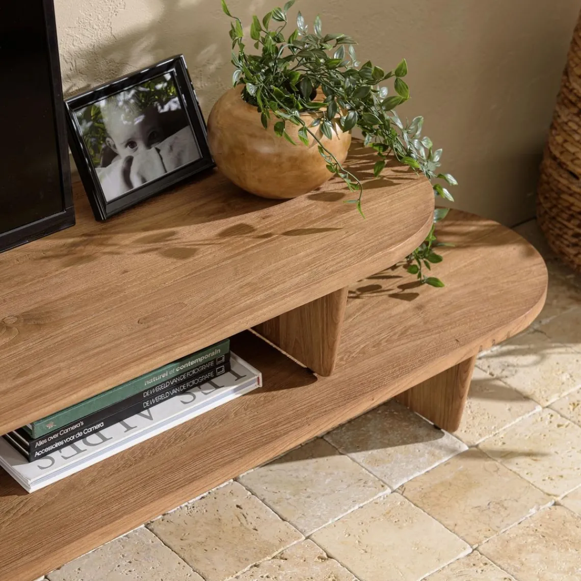 Macabane Meuble TV modulable 160x40cm en bois de teck recyclé naturel Clearance