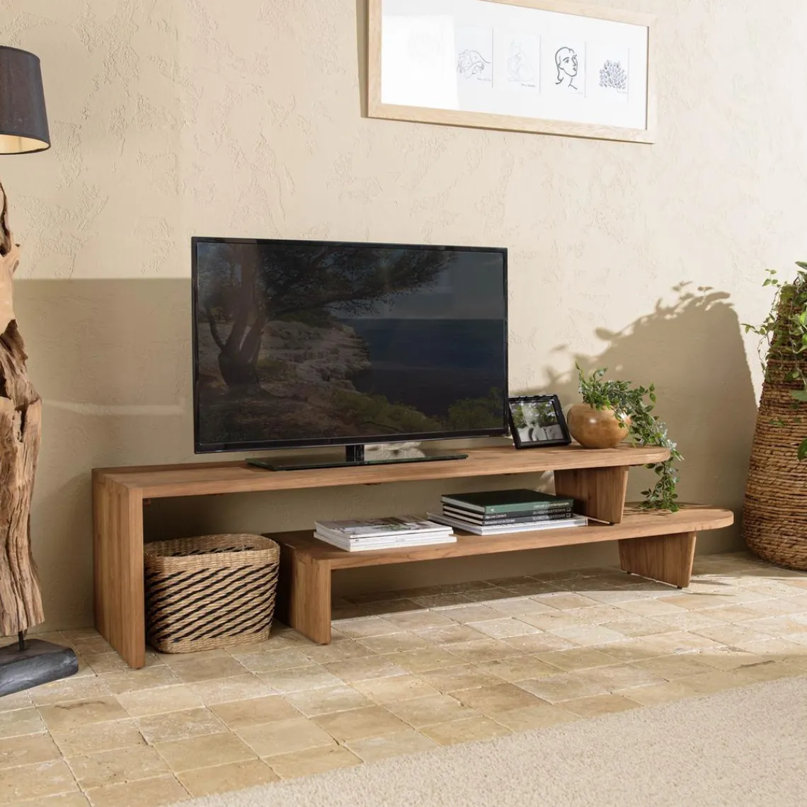 Macabane Meuble TV modulable 160x40cm en bois de teck recyclé naturel Clearance