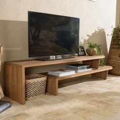 Macabane Meuble TV modulable 160x40cm en bois de teck recyclé naturel Clearance