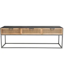 Macabane Meuble TV métal 3 tiroirs cannage - DORIA New