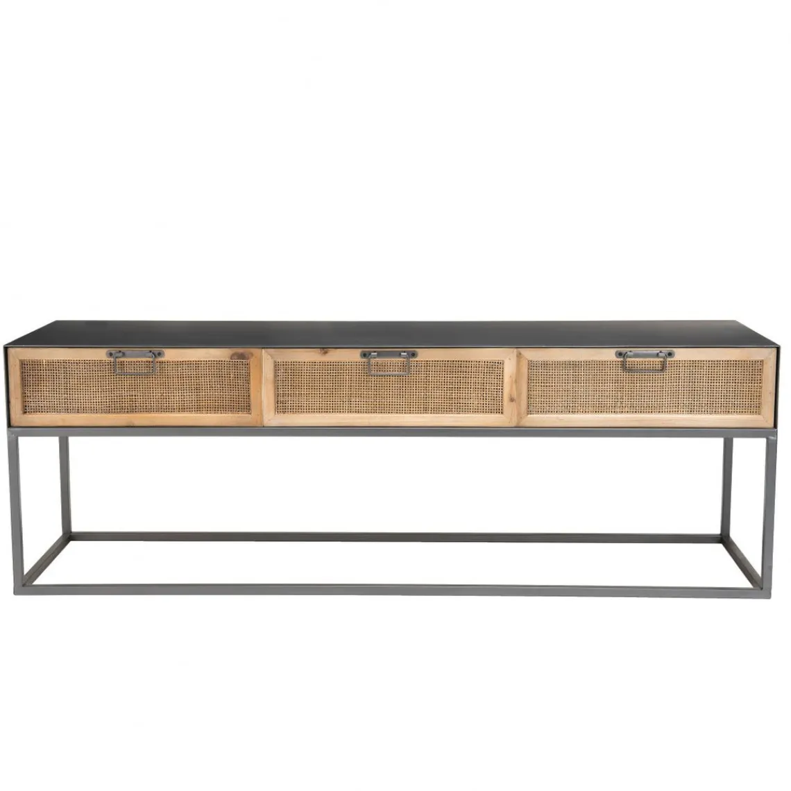 Macabane Meuble TV métal 3 tiroirs cannage - DORIA New