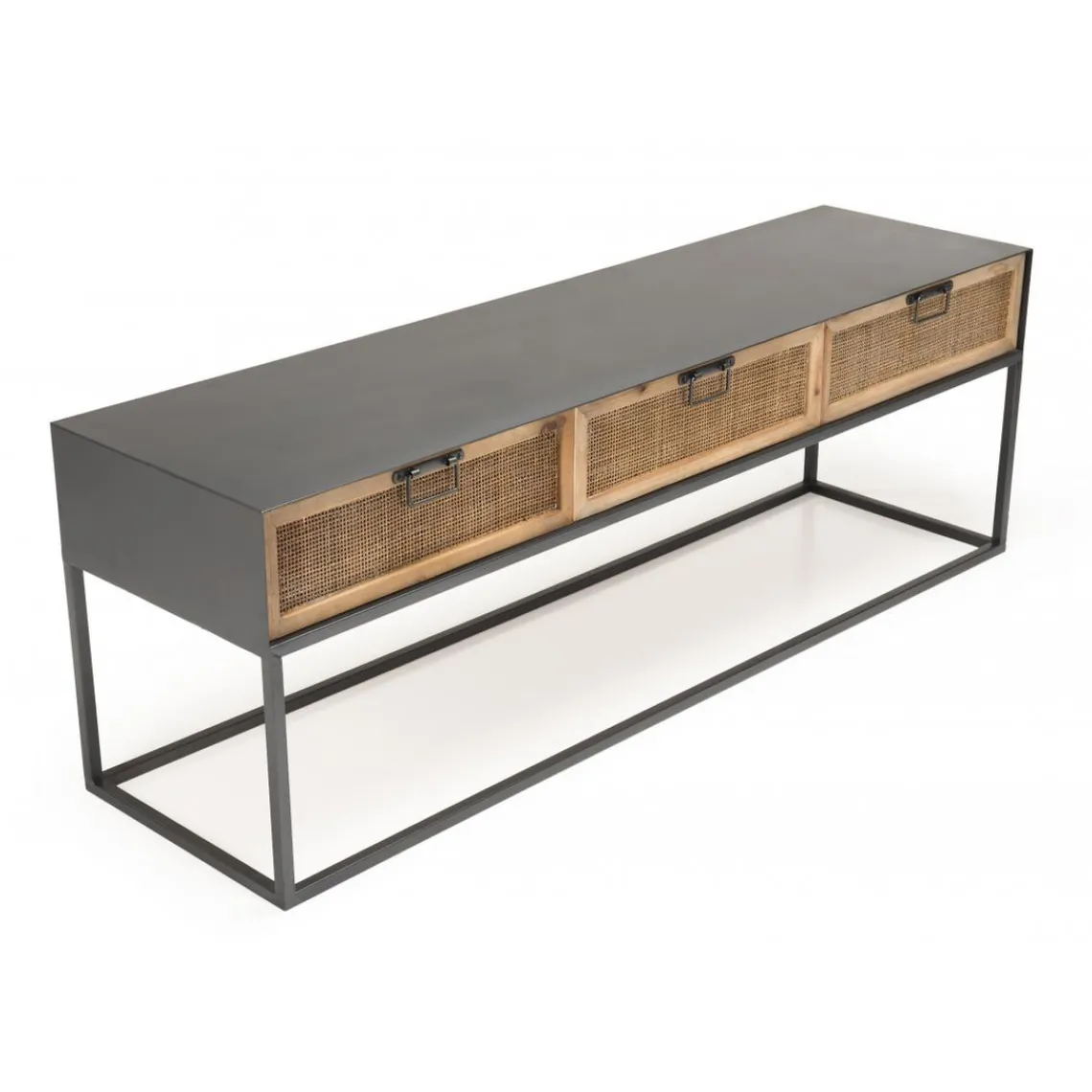 Macabane Meuble TV métal 3 tiroirs cannage - DORIA New