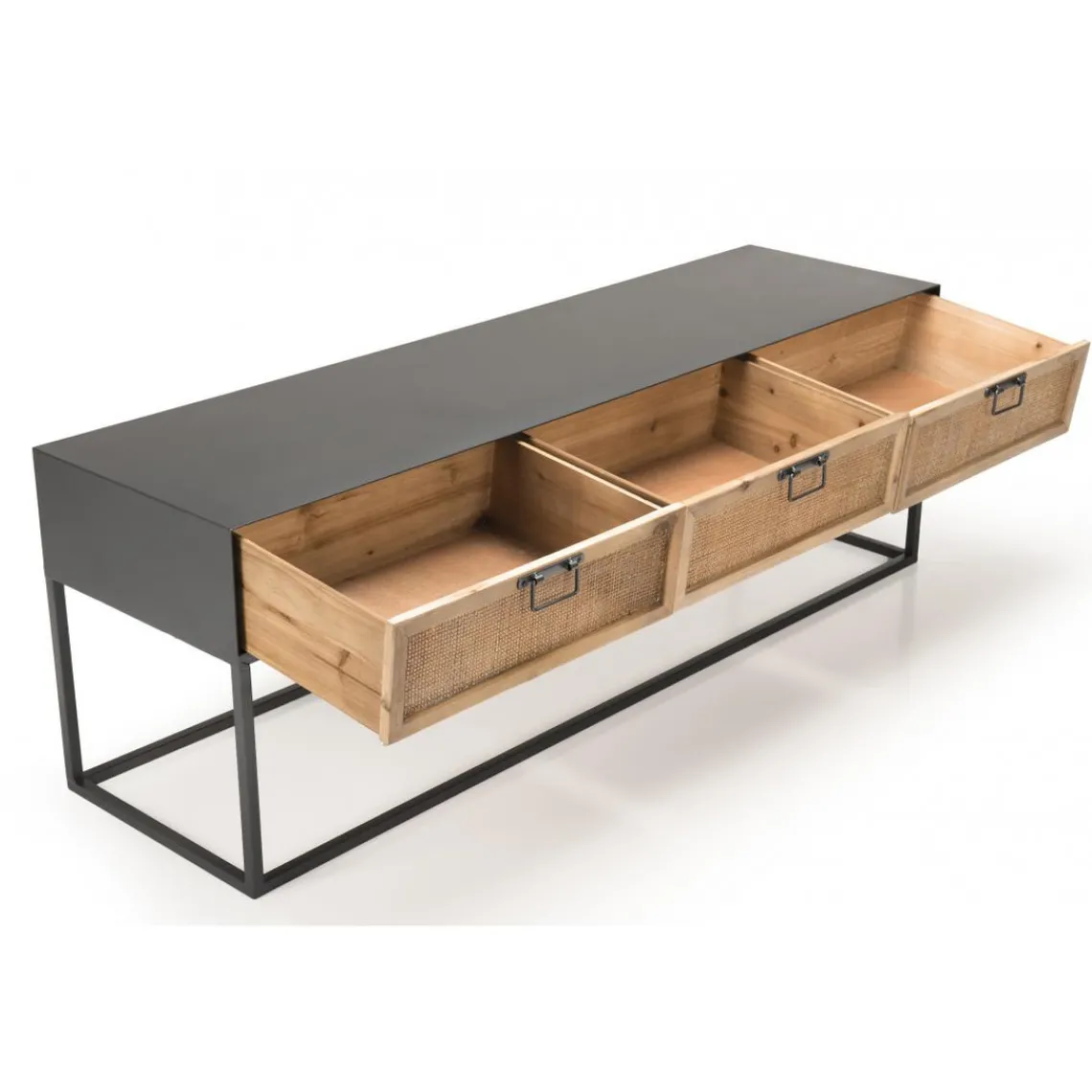 Macabane Meuble TV métal 3 tiroirs cannage - DORIA New