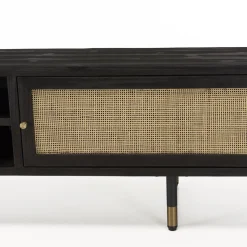 Macabane Meuble TV Noir 2 Niches 2 Portes Cannage YANIS Sale