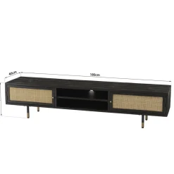 Macabane Meuble TV Noir 2 Niches 2 Portes Cannage YANIS Sale