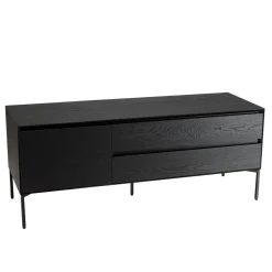 Macabane Meuble TV 1 porte 2 tiroirs pieds métal MAXENDRE Noir