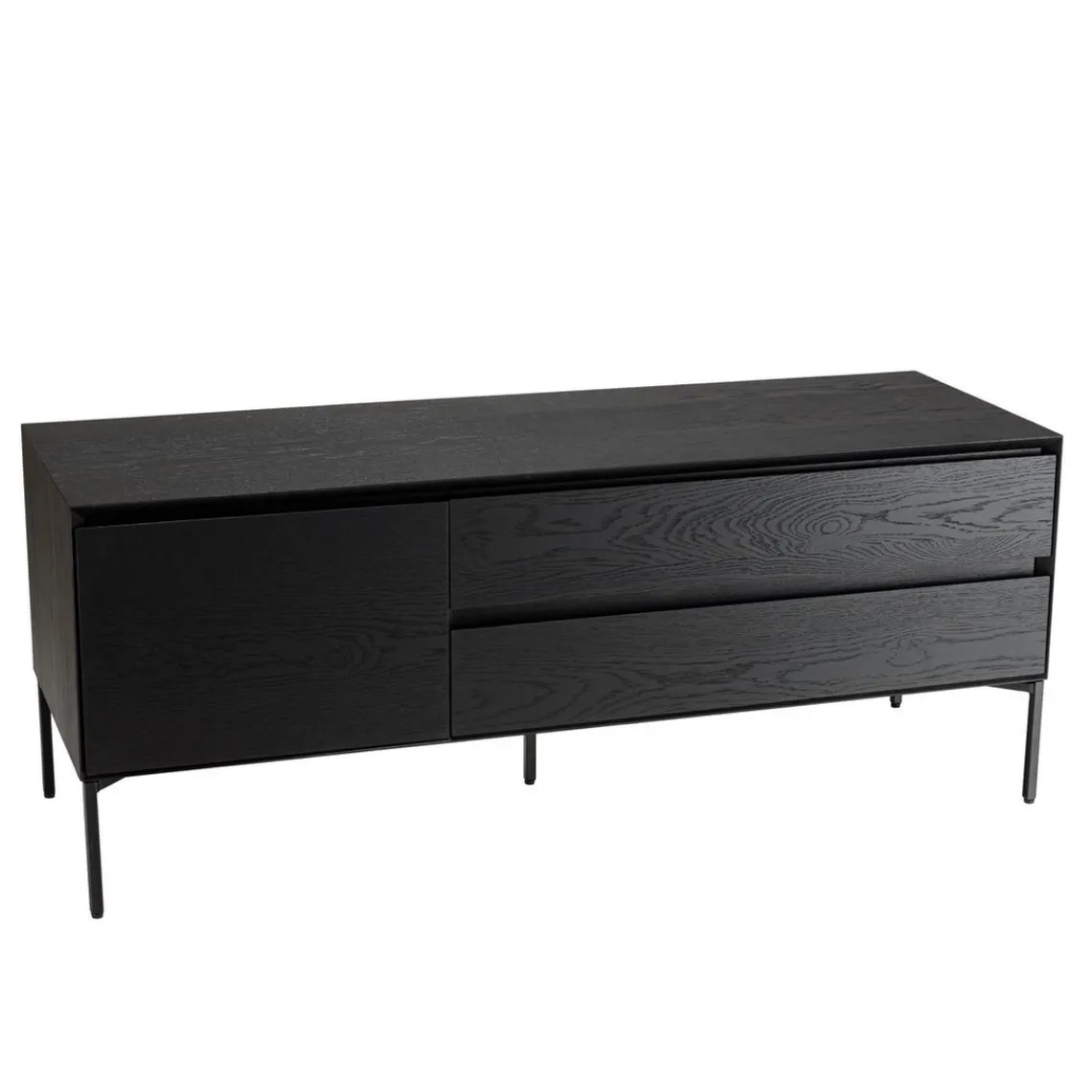 Macabane Meuble TV 1 porte 2 tiroirs pieds métal MAXENDRE Noir