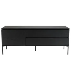 Macabane Meuble TV 1 porte 2 tiroirs pieds métal MAXENDRE Noir