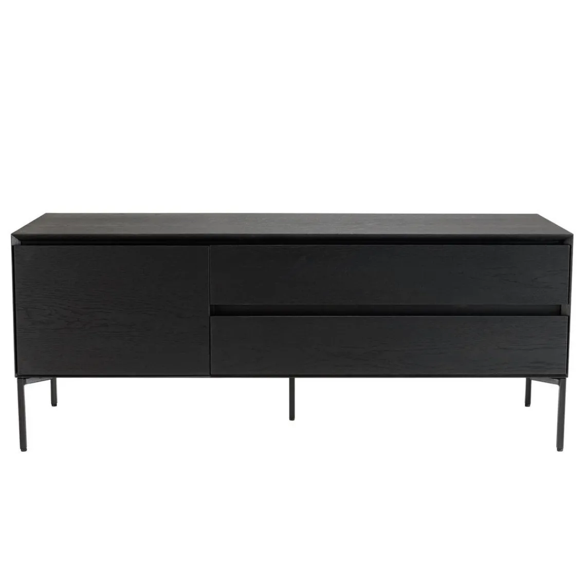 Macabane Meuble TV 1 porte 2 tiroirs pieds métal MAXENDRE Noir