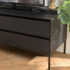 Macabane Meuble TV 1 porte 2 tiroirs pieds métal MAXENDRE Noir