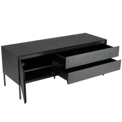 Macabane Meuble TV 1 porte 2 tiroirs pieds métal MAXENDRE Noir
