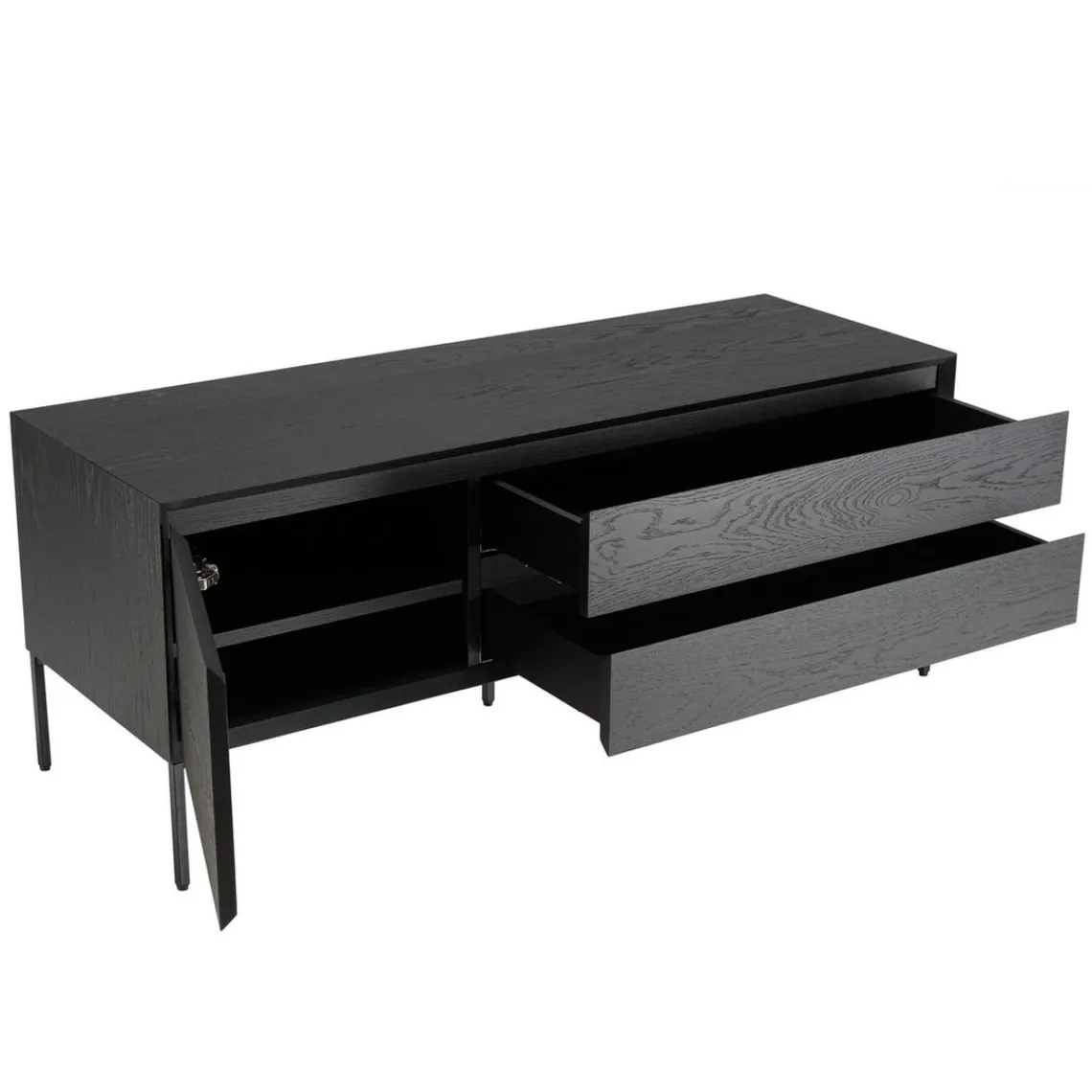 Macabane Meuble TV 1 porte 2 tiroirs pieds métal MAXENDRE Noir