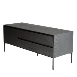 Macabane Meuble TV 1 porte 2 tiroirs pieds métal MAXENDRE Noir