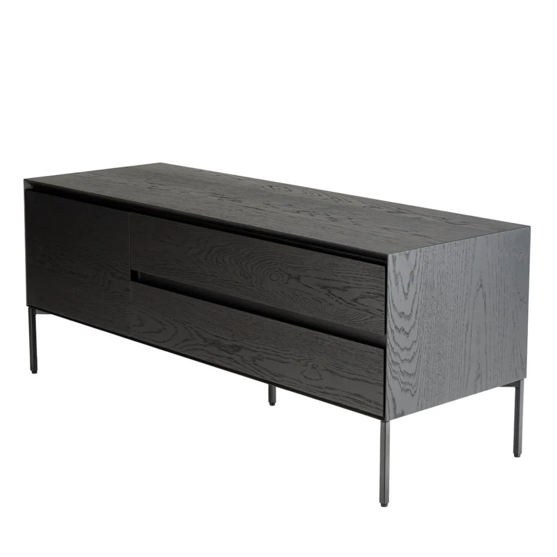 Macabane Meuble TV 1 porte 2 tiroirs pieds métal MAXENDRE Noir