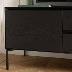 Macabane Meuble TV 1 porte 2 tiroirs pieds métal MAXENDRE Noir