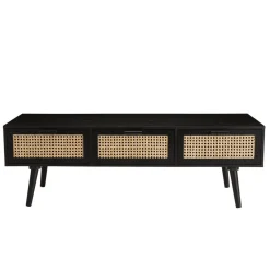 Macabane Meuble TV noir 3 tiroirs cannage - MIKEL