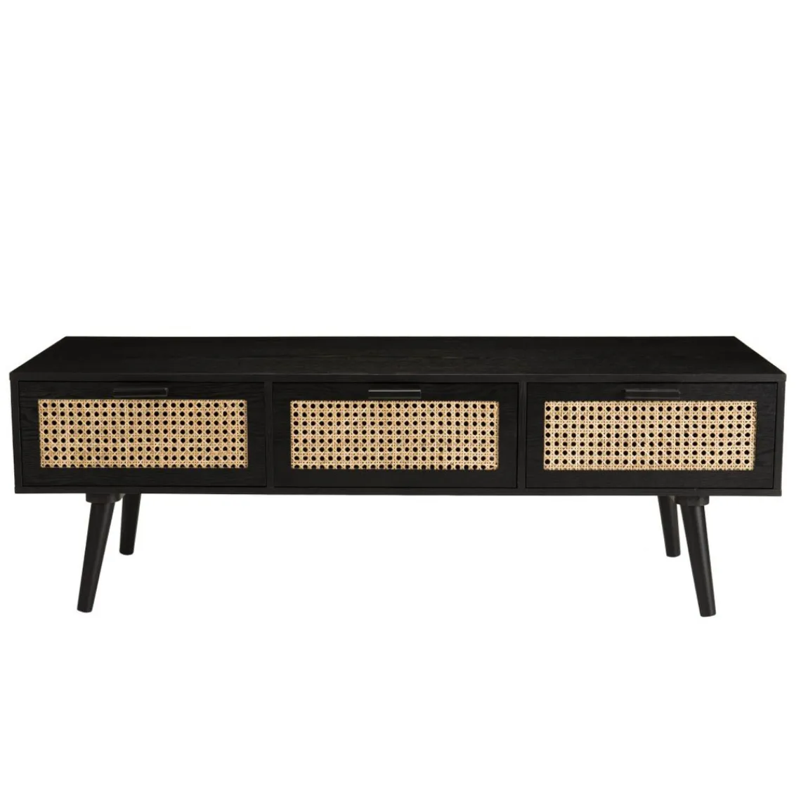 Macabane Meuble TV noir 3 tiroirs cannage - MIKEL