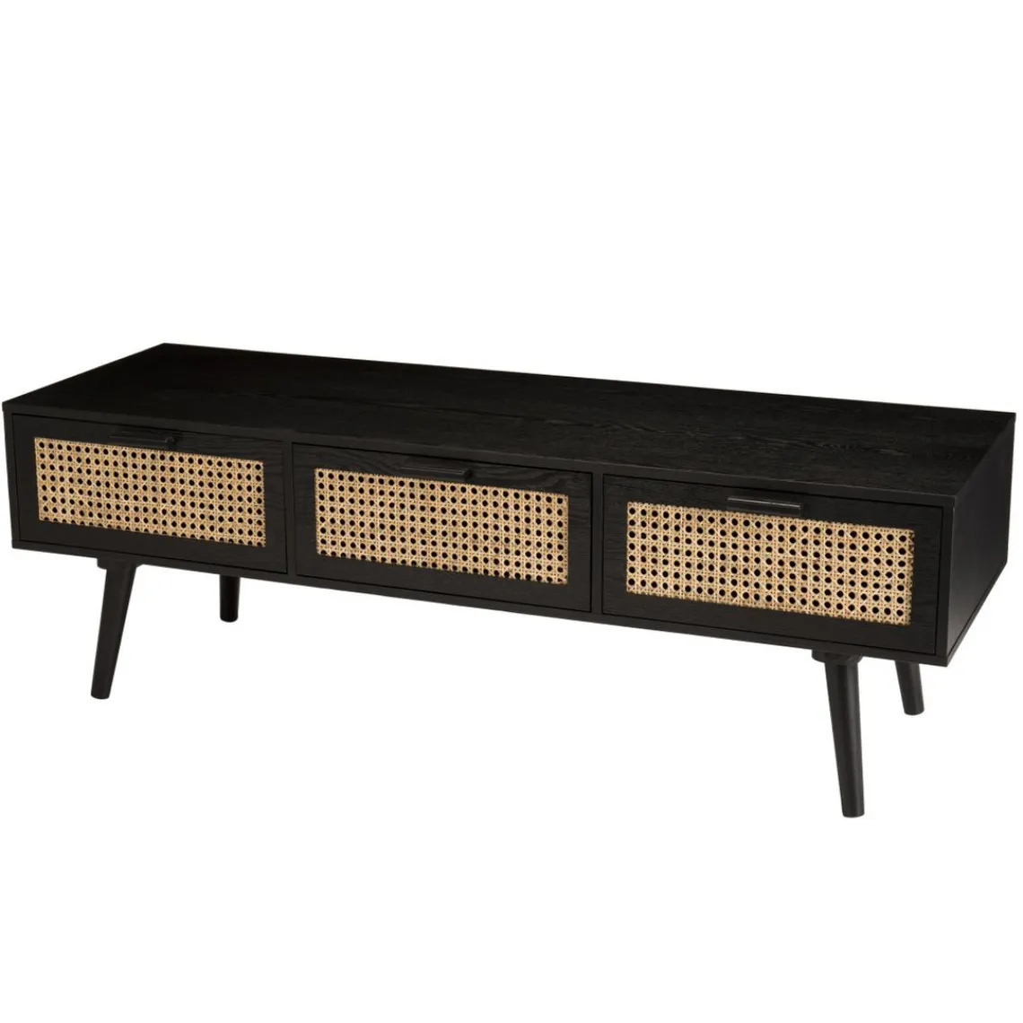 Macabane Meuble TV noir 3 tiroirs cannage - MIKEL