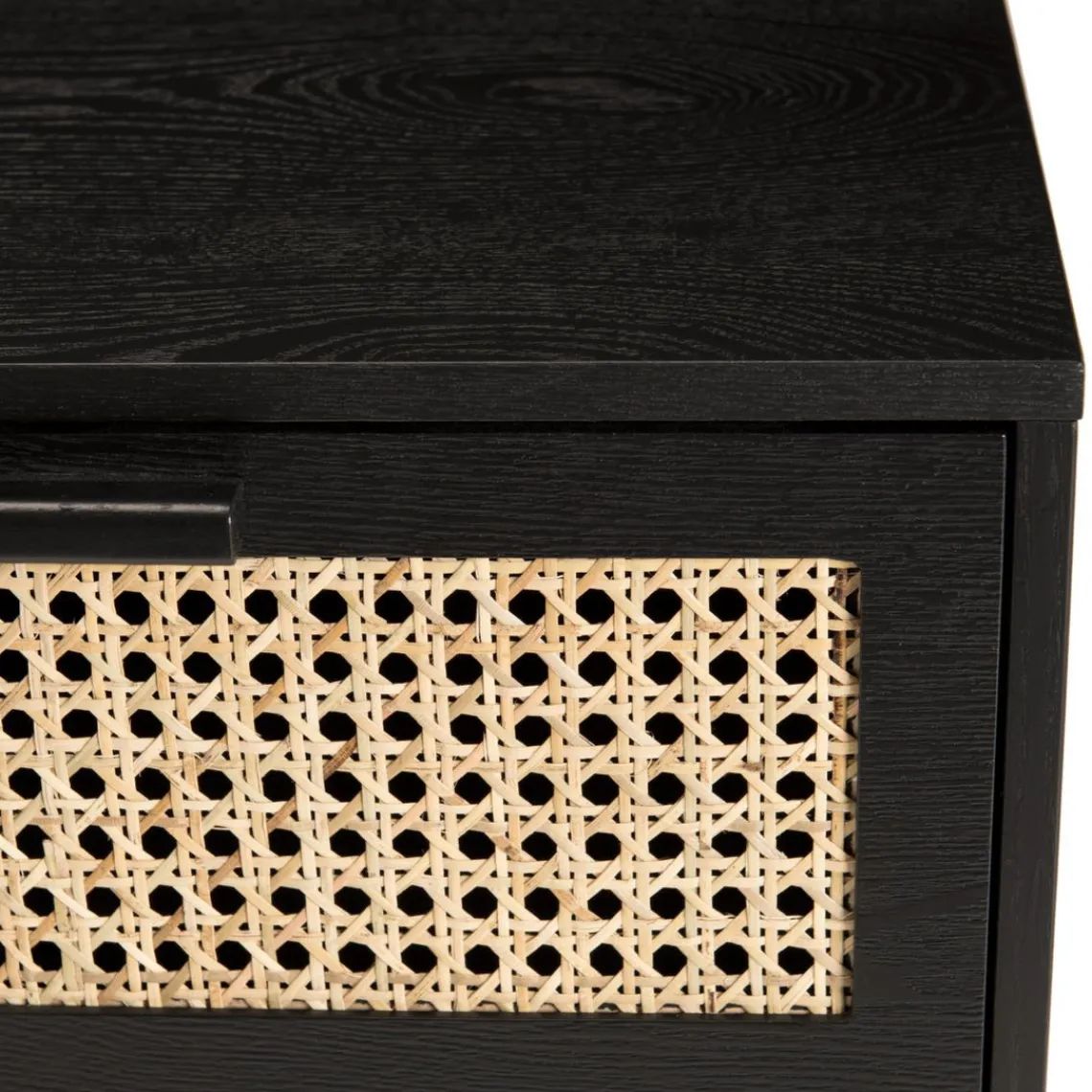 Macabane Meuble TV noir 3 tiroirs cannage - MIKEL