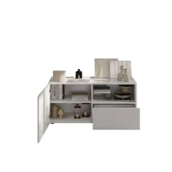 3S. x Home Meuble TV petit 1 porte 1 tiroir RIO blanc laqué brillant Hot