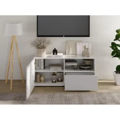 3S. x Home Meuble TV petit 1 porte 1 tiroir RIO blanc laqué brillant Hot