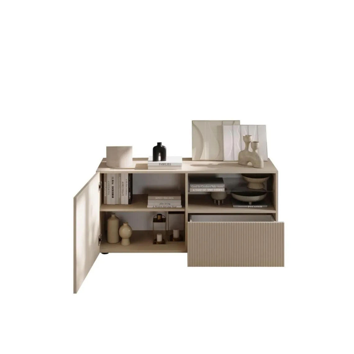 3S. x Home Meuble TV petit 1 porte 1 tiroir RIO Panneaux de particules de première qualité Portes en MDF Discount