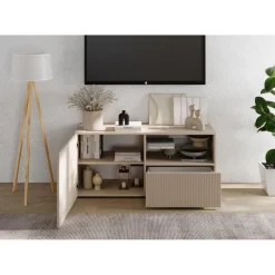 3S. x Home Meuble TV petit 1 porte 1 tiroir RIO Panneaux de particules de première qualité Portes en MDF Discount