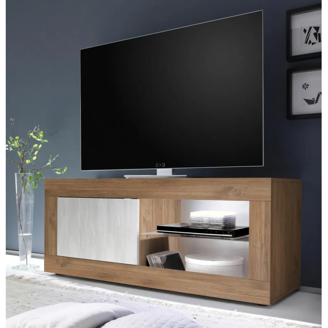 3S. x Home Meuble TV petit1 porte sans éclairage mercure blanche texturée New