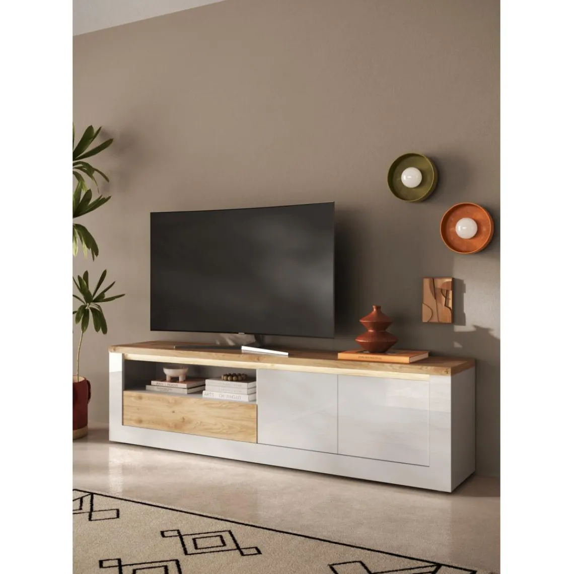 3S. x Home Meuble TV SAVONA Blanc New