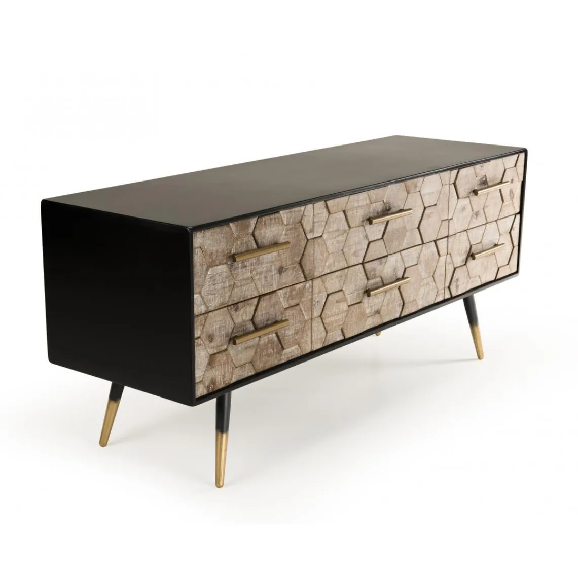 Macabane Meuble TV scandinave 6 tiroirs en sapin pieds métal - DEBBIE Best