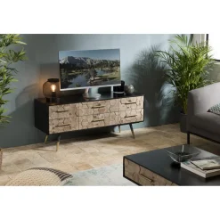 Macabane Meuble TV scandinave 6 tiroirs en sapin pieds métal - DEBBIE Best