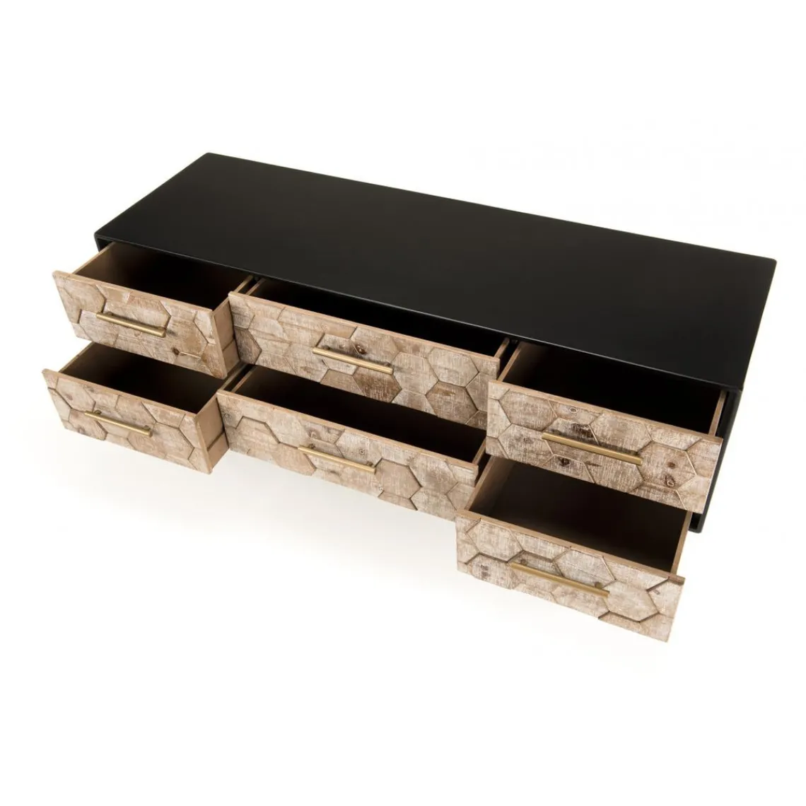 Macabane Meuble TV scandinave 6 tiroirs en sapin pieds métal - DEBBIE Best