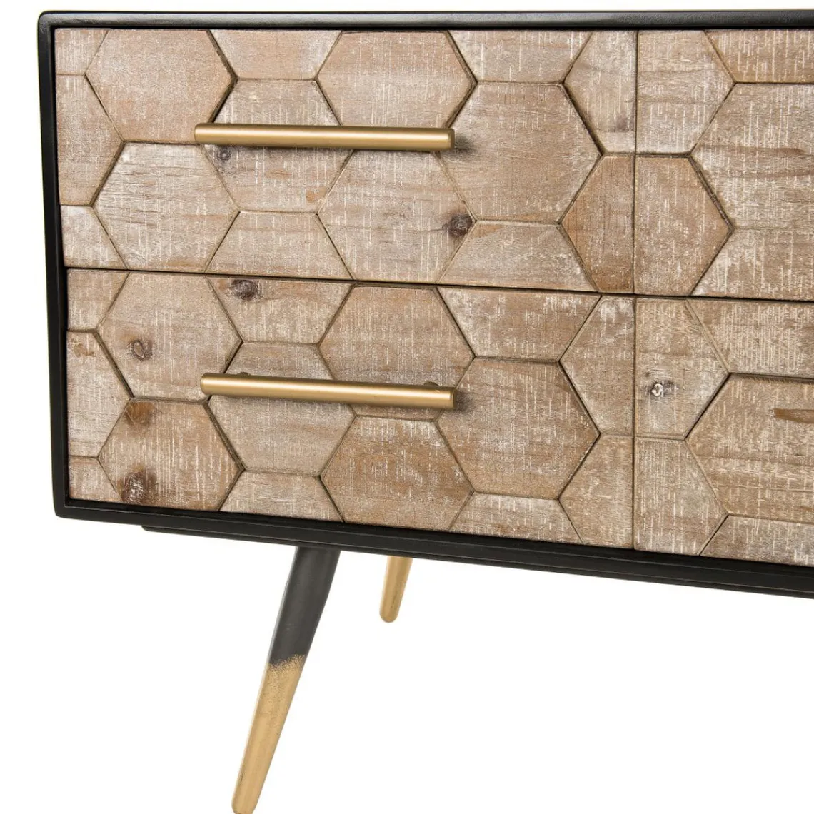 Macabane Meuble TV scandinave 6 tiroirs en sapin pieds métal - DEBBIE Best