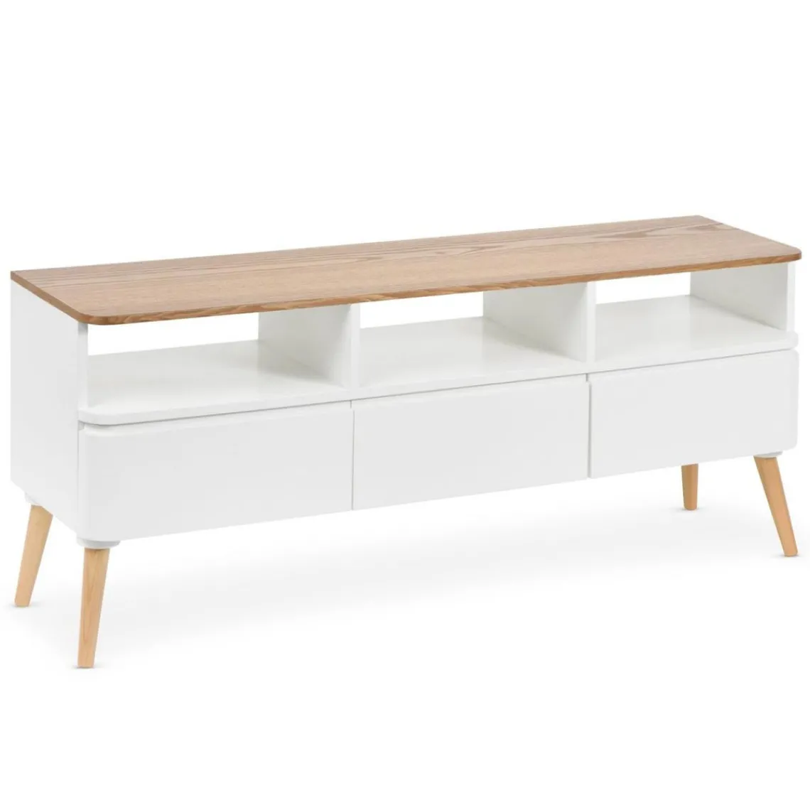 3S. x Home Meuble TV Scandinave Bois Blanc ACHUMAWI