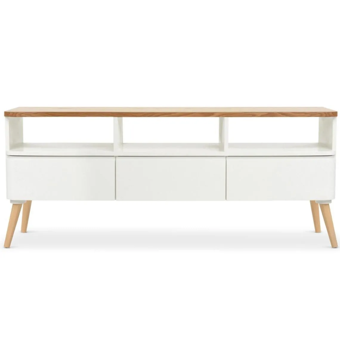 3S. x Home Meuble TV Scandinave Bois Blanc ACHUMAWI