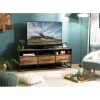 Macabane Meuble Tv SIXTINE 3 Niches 3 Tiroirs Bois Teck Recyclé Et Métal Sale