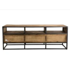 Macabane Meuble Tv SIXTINE 3 Niches 3 Tiroirs Bois Teck Recyclé Et Métal Sale