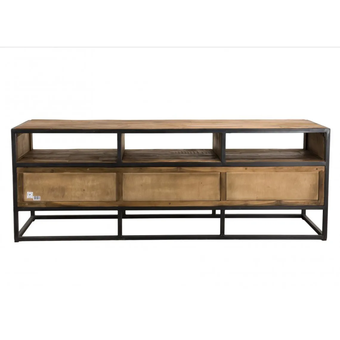 Macabane Meuble Tv SIXTINE 3 Niches 3 Tiroirs Bois Teck Recyclé Et Métal Sale