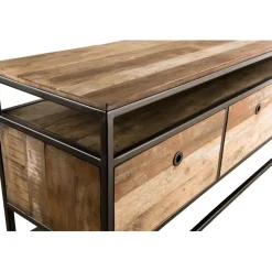 Macabane Meuble Tv SIXTINE 3 Tiroirs Bois Teck Recyclé Acacia Mahogany Et Métal Discount